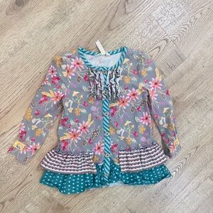 Matilda Jane Pink and Gray Floral Blouse with V-Neck